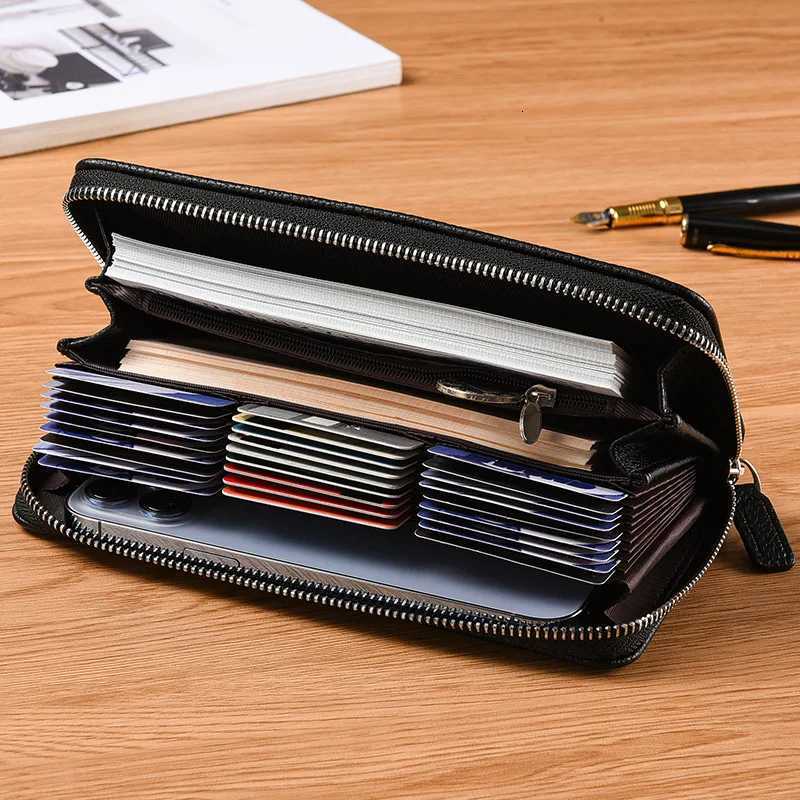 Unisex Leather Organ Card Bag Holder Long Wallet Passport RFID Multi-card Slot Men Women Large-capacity Business Card Holder Z250725