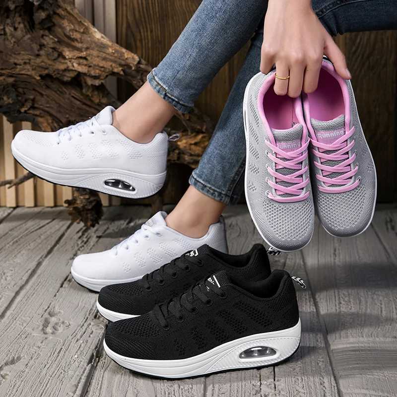 Womens Fi Casual Sneakers Breathable Mesh Air-Cushioned Summer Shoes Comfortable Heightening Female Footwear XJ250725