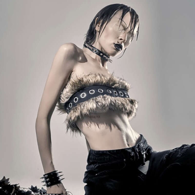 2024 Autumn Winter New Women's Solid Color Slim Street Fashion Off-Shoulder Tube Top Backless Vest a03