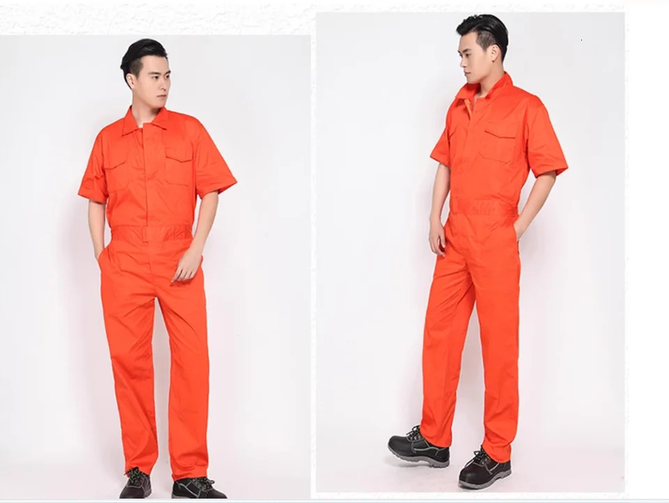 100 Cotton summer work overalls short sleeves working Uniforms mechanical electrical repairman coveralls Safety Work jumpsuits 250725