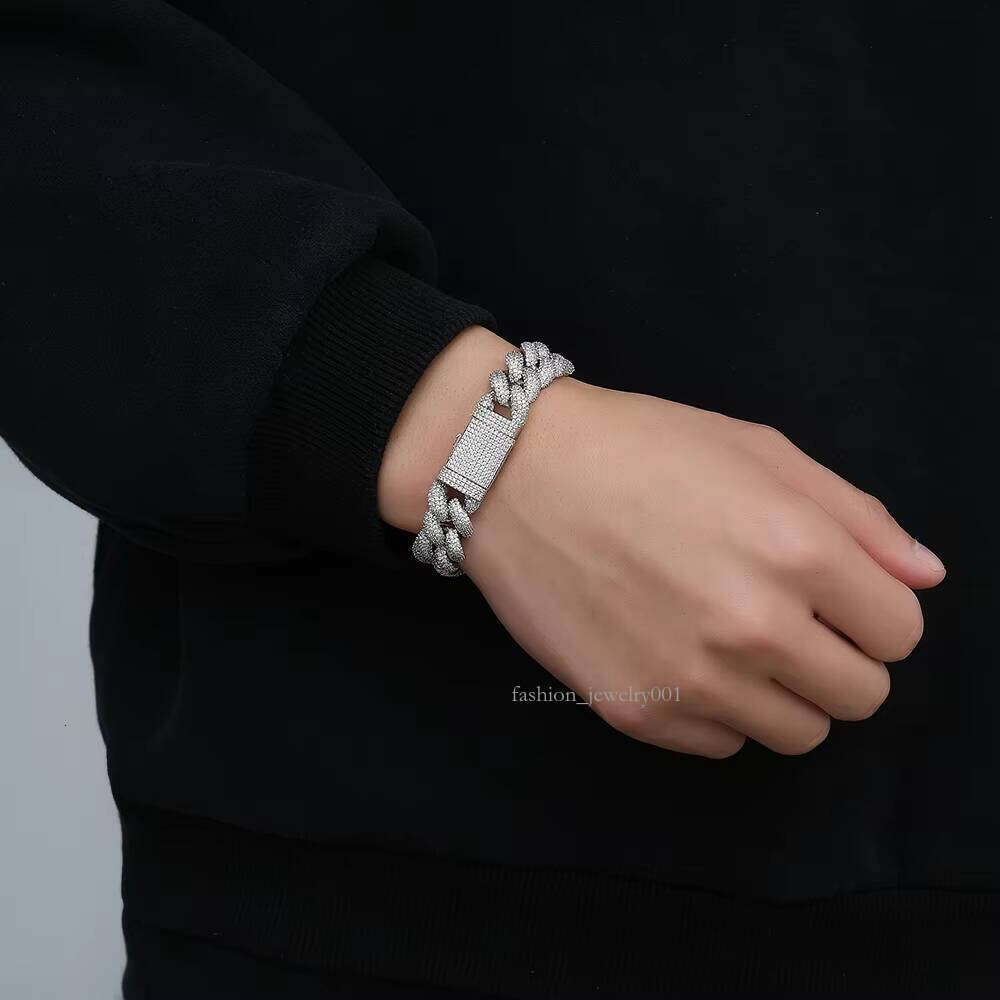 GRA D Color Iced Out Moissanite 20MM Men's Cluster Miami Cuban Link Chain With Sterling Sier Pass Dia Tester