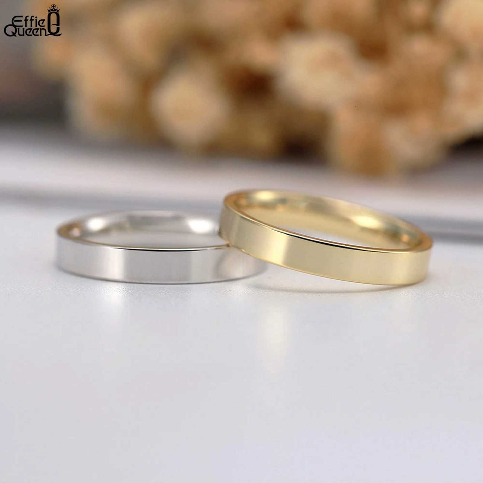 Effie Queen 925 sterling silver 14K gold 1/2/3mm stacked flat and smooth ring wedding ring finger decoration party gift SR74 W250417