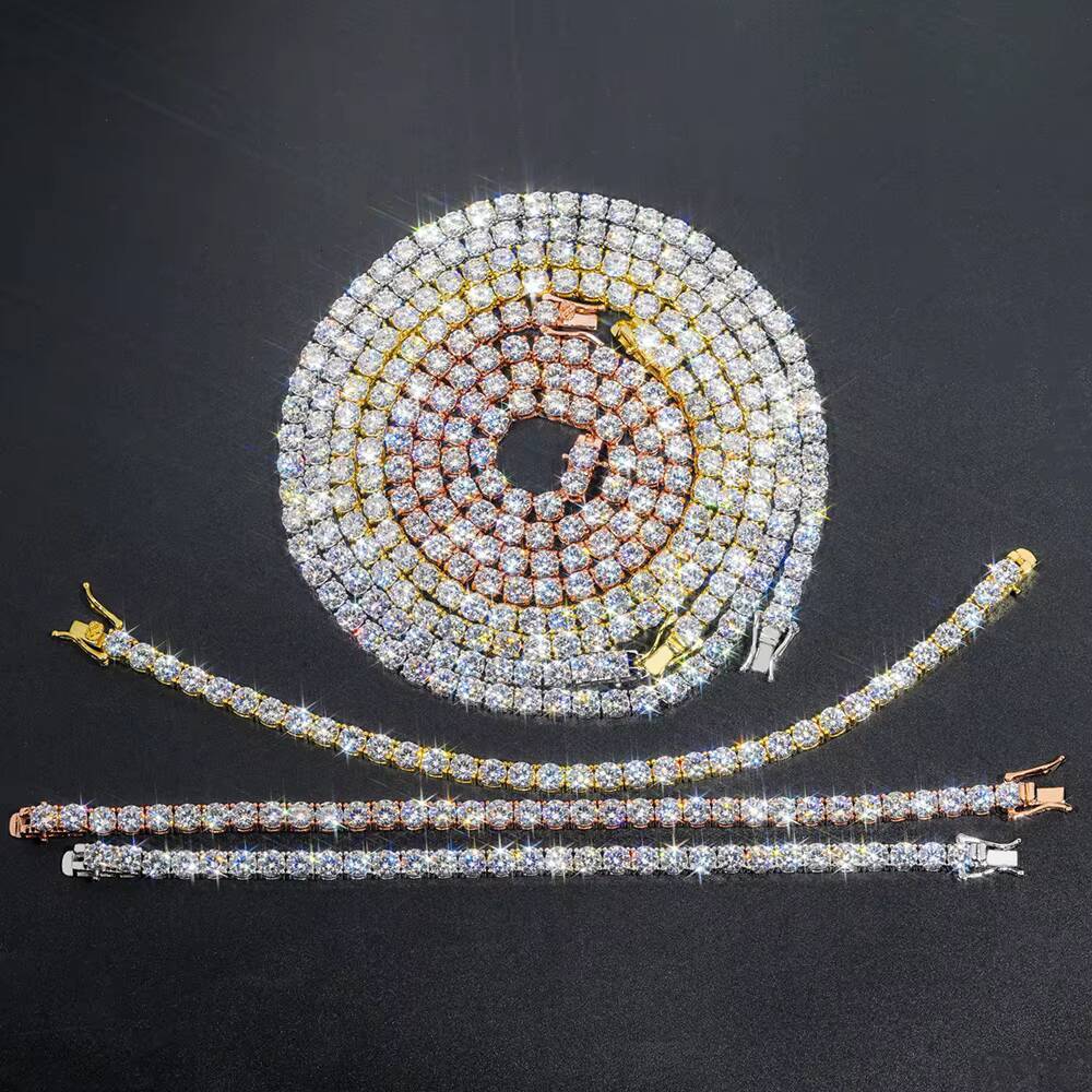 5mm Moissanite Iced Out Necklaces Fro Men Women Pass Tester Hip Hop Jewelry Moissanite S925 Silver Tennis Chain Link Necklaces