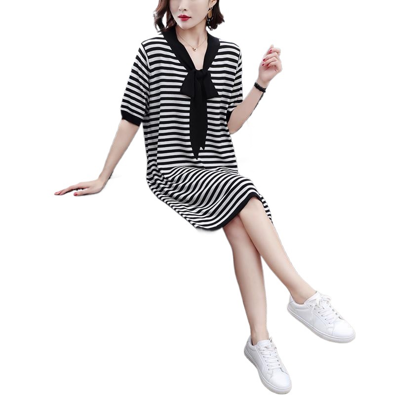 DR215 New summer short-sleeved dress for women, loose and slim, medium-length A-line skirt