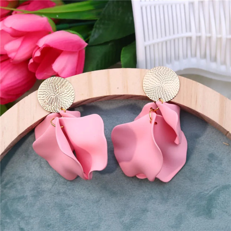 Korean Flower Drop Earrings for Women Rose Pink Color Vintage Petal Long Hanging Monther Gifts Accessories 2023 250715