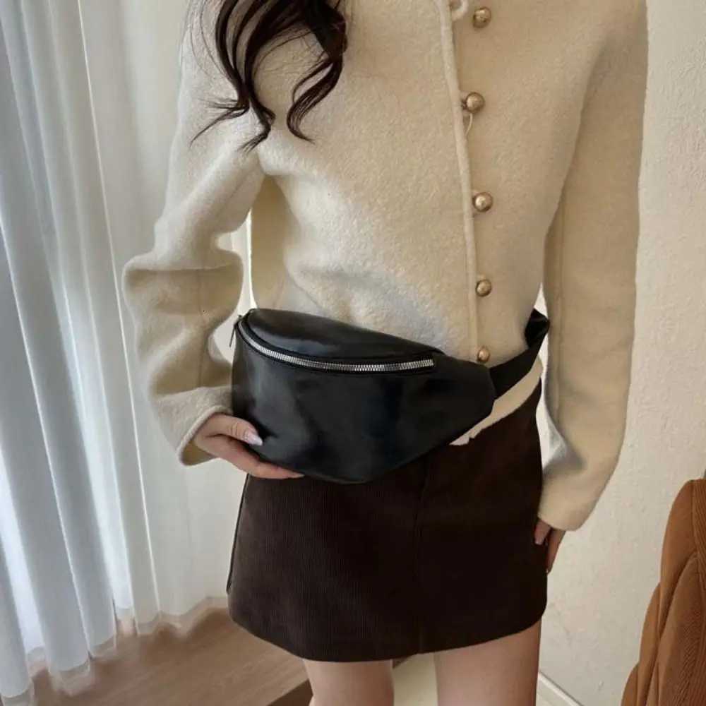 Casual Fanny Packs PU Leather Bag Solid Color Korean Style Banana Bag Large Capacity Half Moon Bag Crossbody Waist Pack Sport Y250724