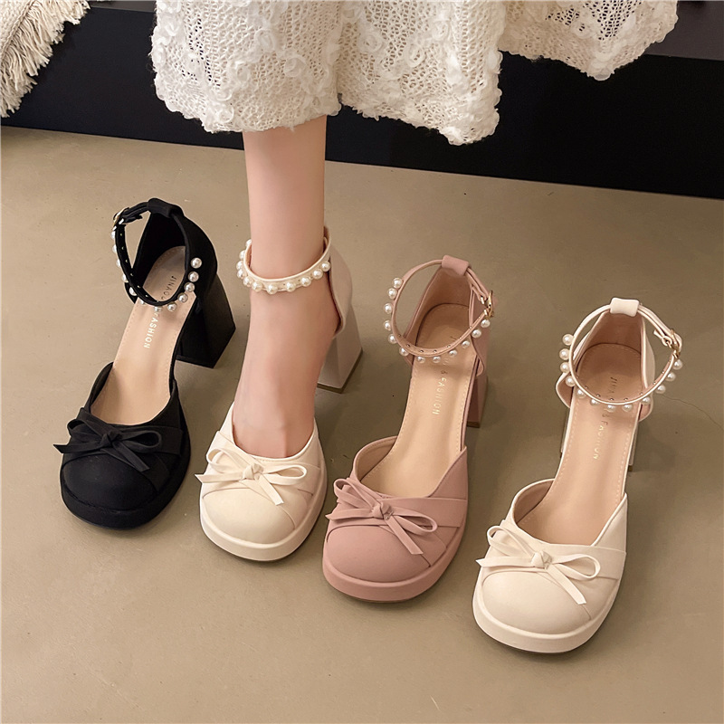 Ddmysports French Bowknot Chunky Heel Mary Jane Shoes For Women New Summer Fairy Style With Skirt Strap High Heels Outdoor Shoes
