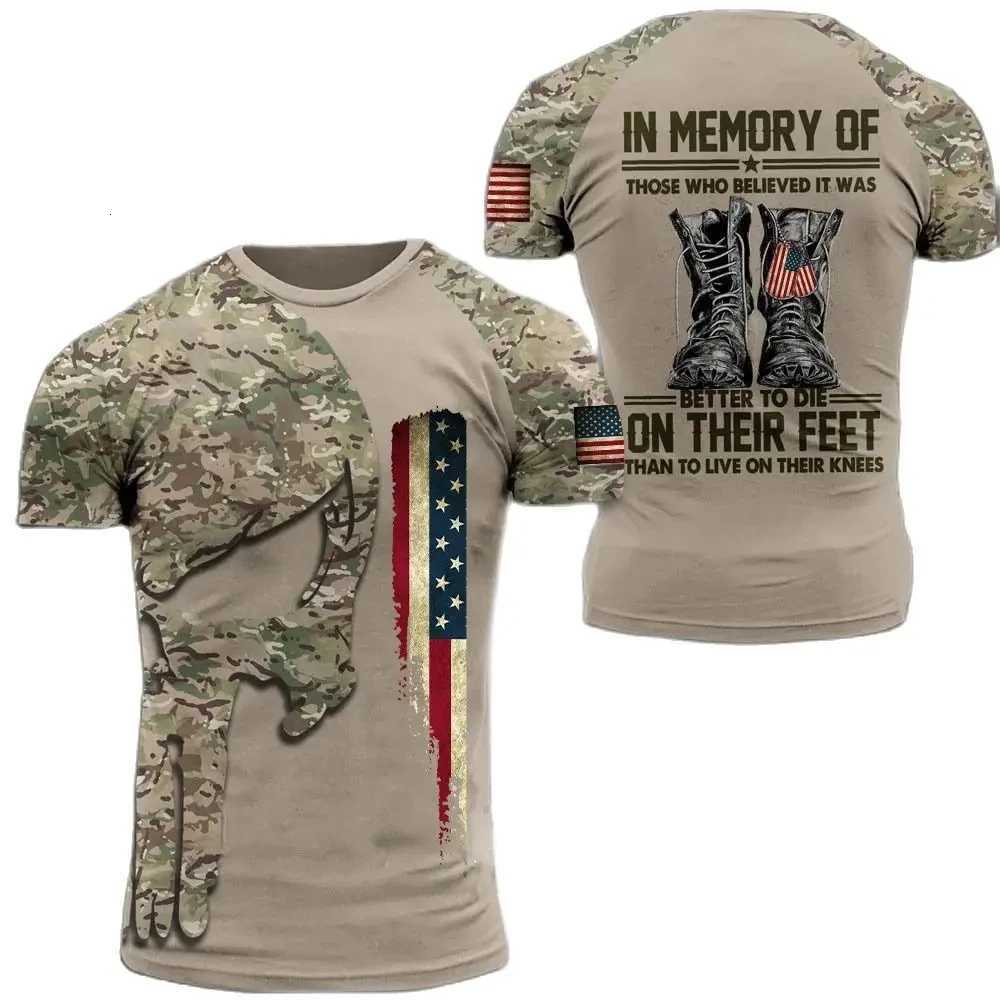 Summer New Military Pattern Mens T-shirt American Soldier Casual Round Neck Short Sleeve Camo Loose Comfortable Top Y250724