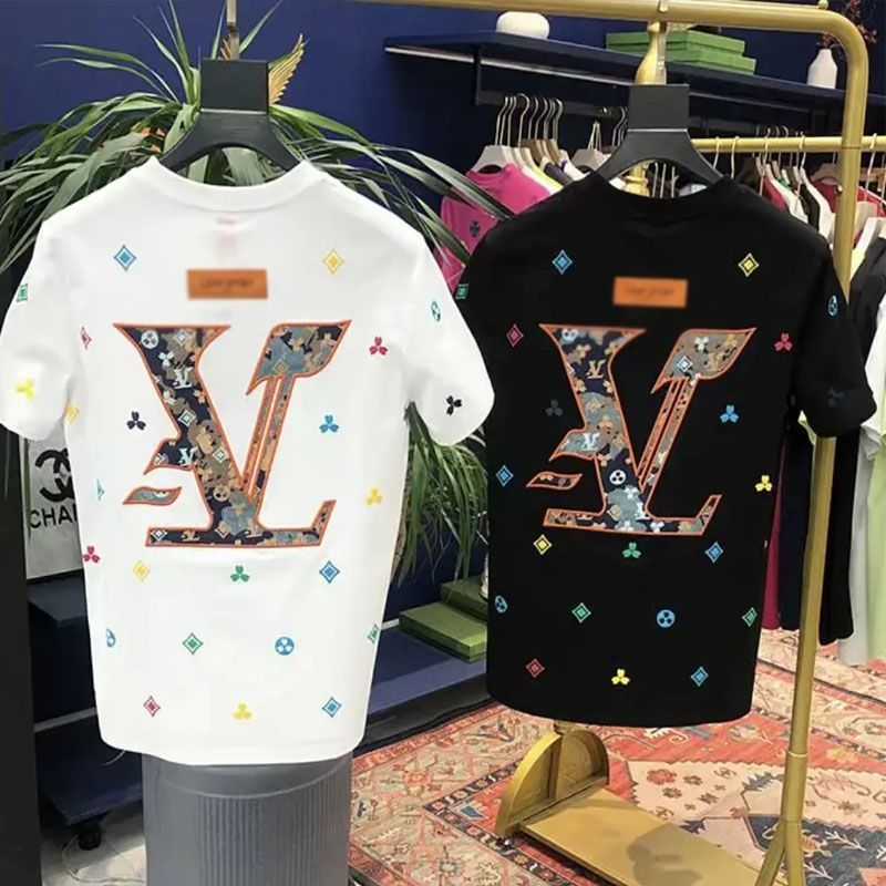 2025s letter embroidered trendy casual versatile men's half-sleeved T-shirt fashionable and versatile light luxury loose clothing