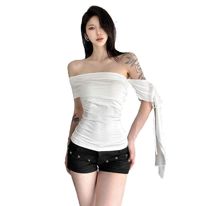 2025 Summer New Slim Fit White Moonlight Tie Versatile Off-Shoulder Tube Top Vest 553