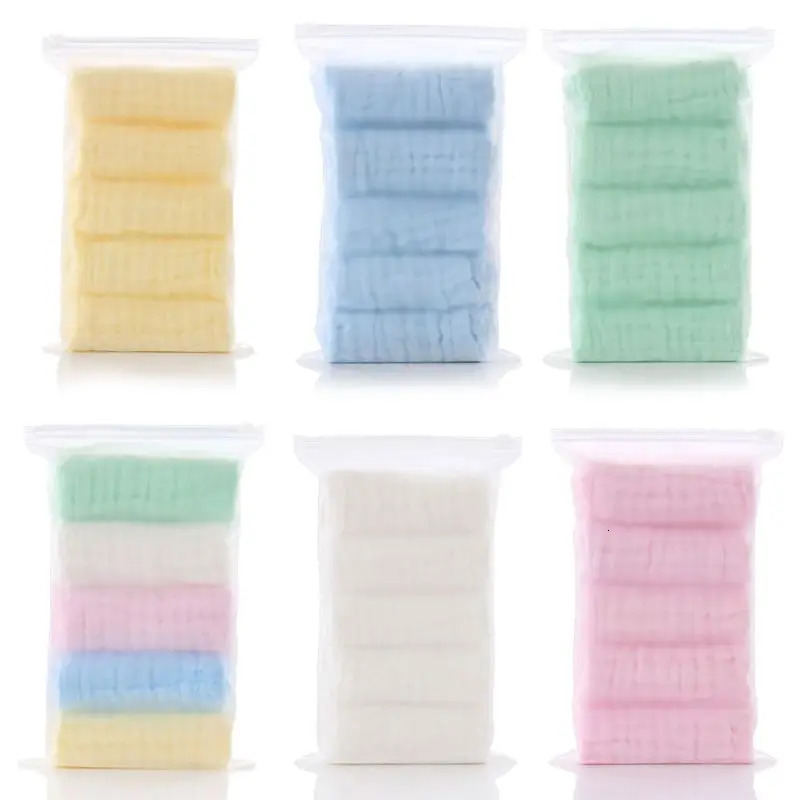5pcslot Baby Handkerchief Gauze Bibs Square Face Towel 30x30cm Muslin Cotton Infant Wipe Cloth 250725