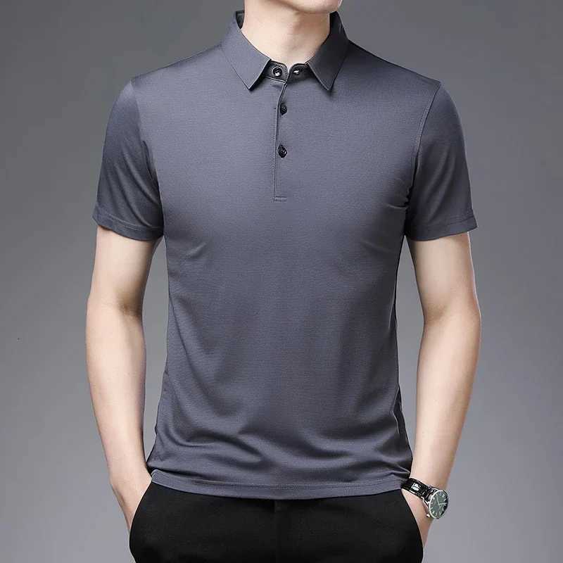 2024 Mens New Solid Color Business Casual Polo Shirt Summer Fashion Casual Short Sleeve Comfortable and Breathable Top XJ250725