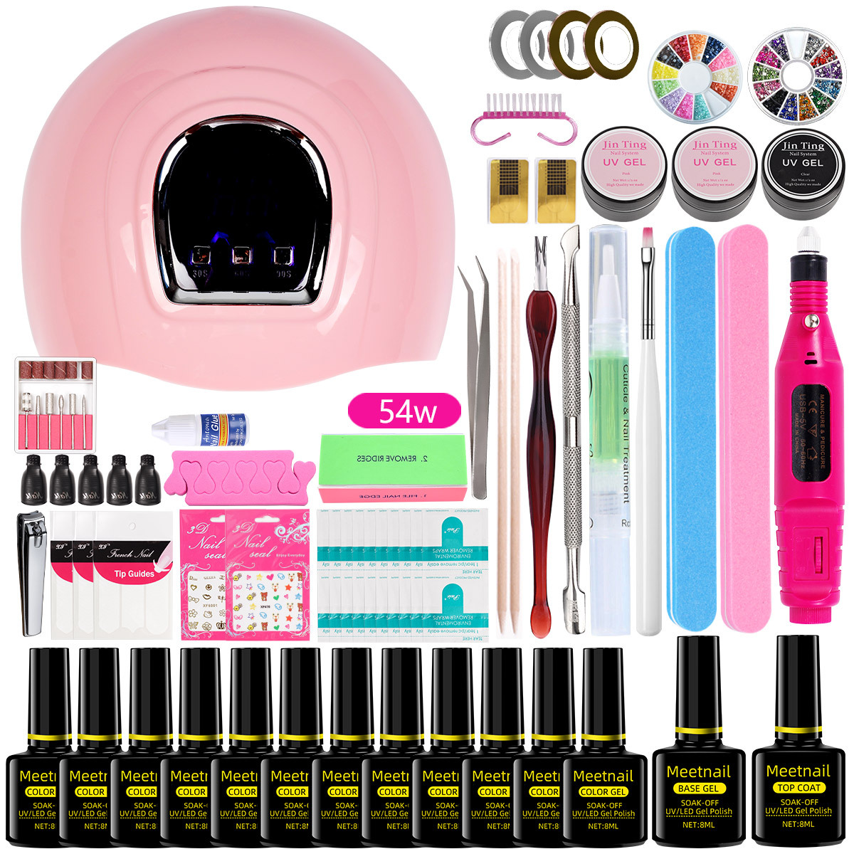 Nail Art Kits Manicure Set Kit Electric Handle Acrylic 36w/54/90w Led Lamp For Nails 10 Polish