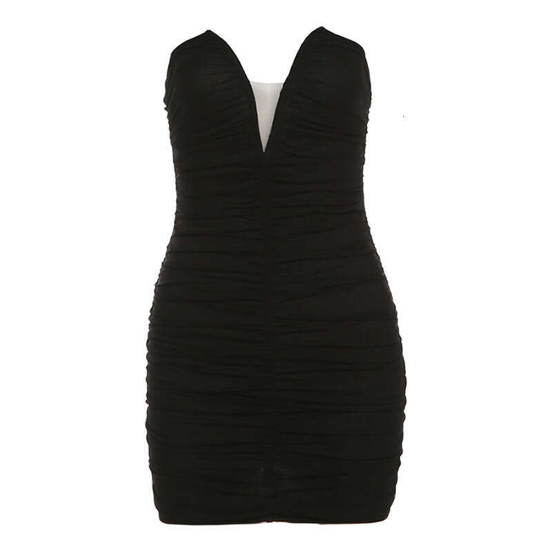2024 Summer New Style Solid Color Sexy Strapless High Waist Bodycon Ruched Dress for Women 192