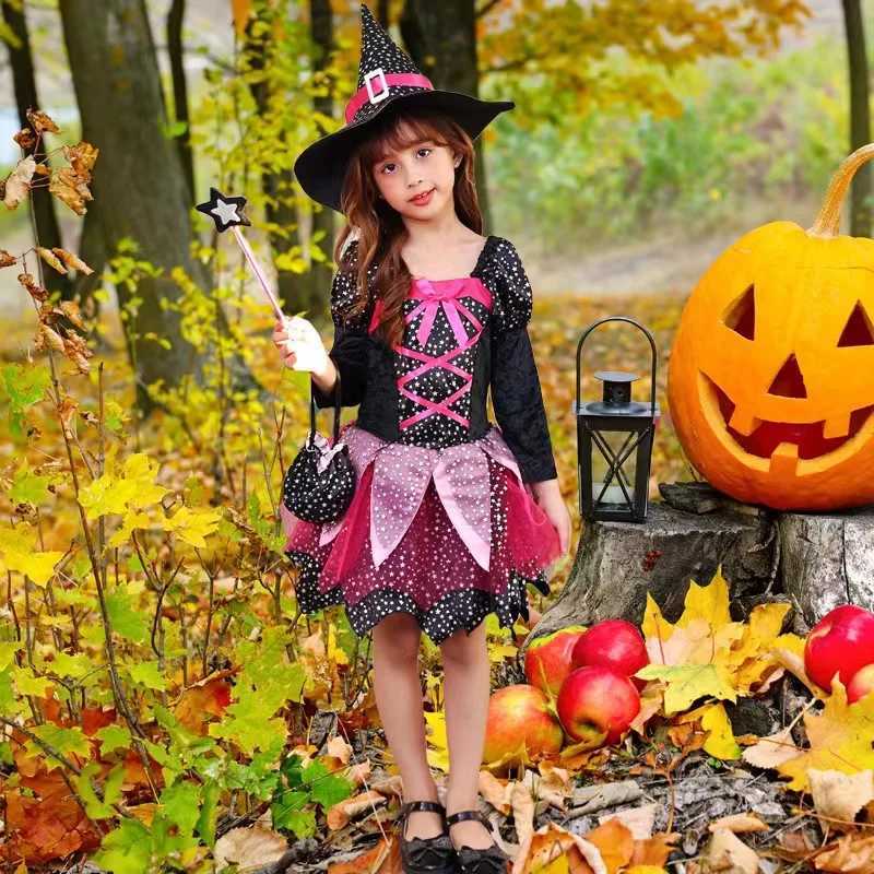 2024 Halloween Girls Witch Dress with Hat Drama Plays Wizard Gown Children Horro Costume All Saints Cosplay Evil Spell Clothing Z250725