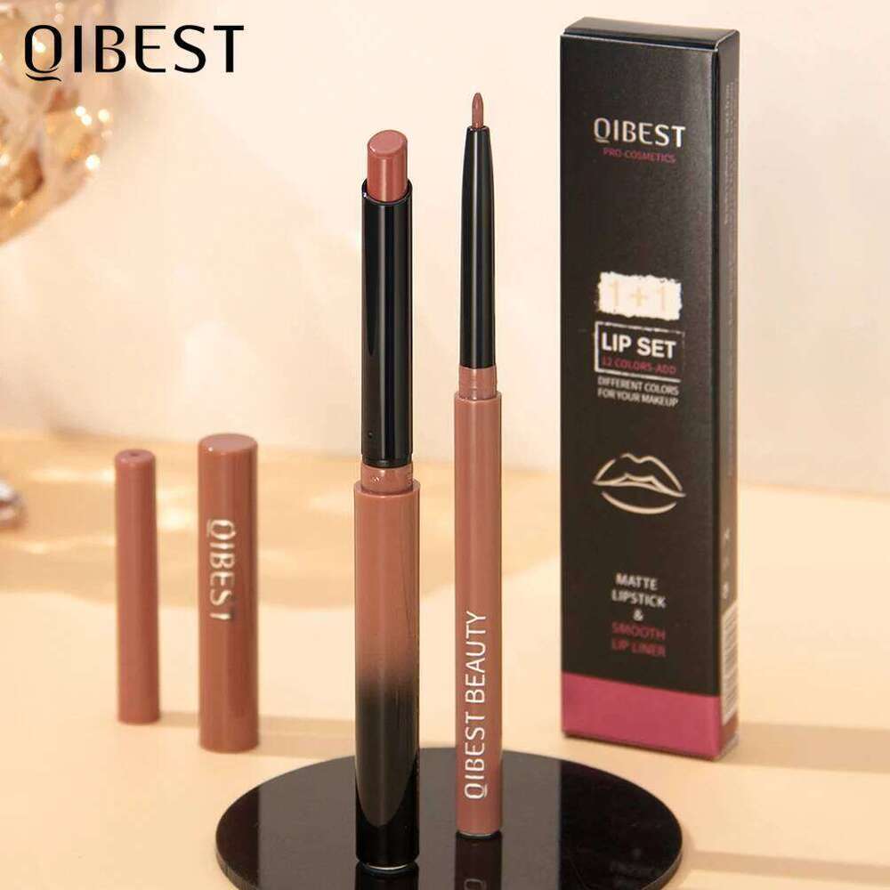 QIBEST Matte Nude Lipstick Pen Long Lasting Lipliner Pencil Waterproof Liner Contour Sexy Red Lip Makeup Set For Women X250725