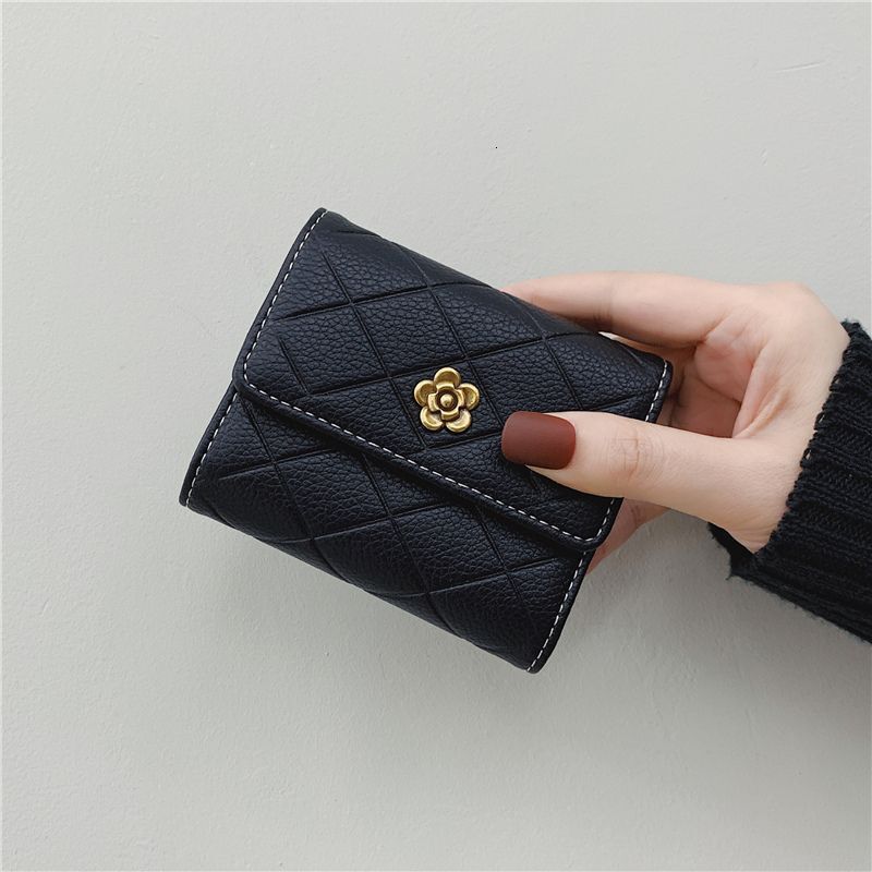 Free Shipping Designer Luxury Camellia Card Holder Women's Handbag Compact Simple Buckle Quilted Coin Purse Fashion Wallet