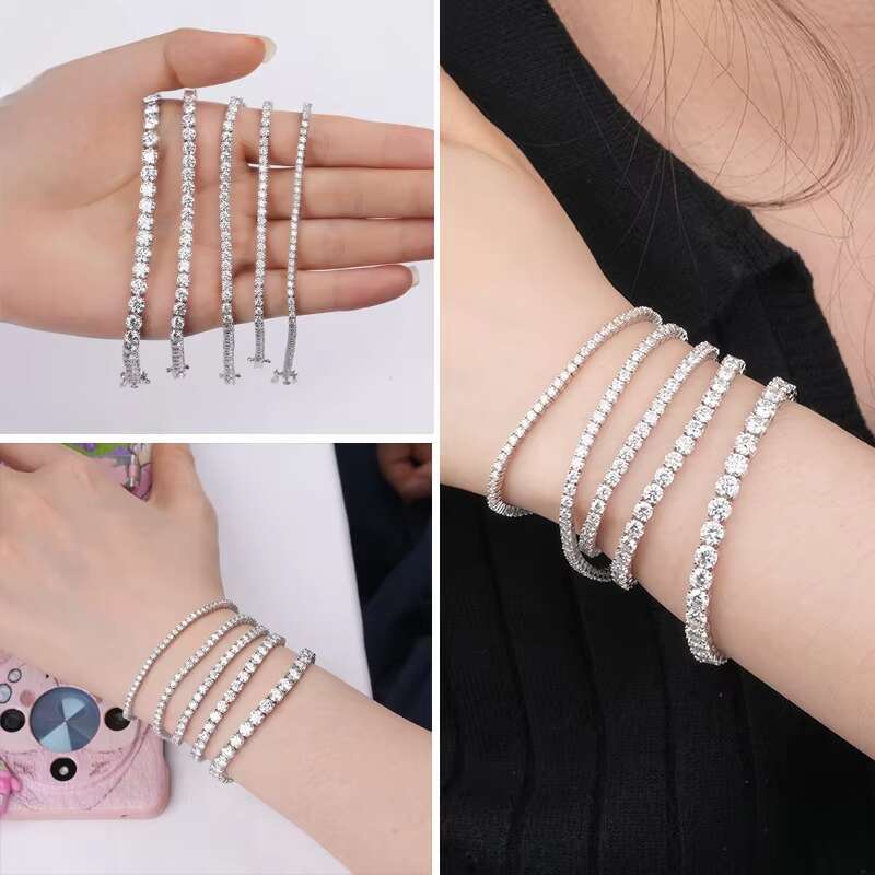 Goldleaf Customized Sterling Sier Men's Bracelet GRA 3-5mm Dia D VVS Moissanite Tennis Chain