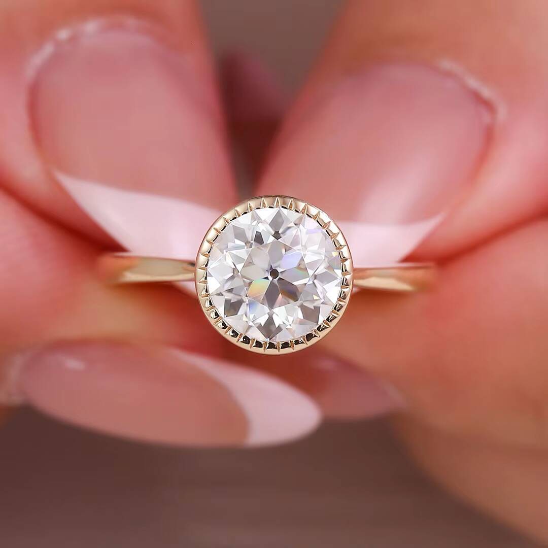 Oec Round Cut Moissanite Diamond Flower Cutting Engagement Ring Fine Jewelry DEF VVS Moissanite Solid Gold Ring