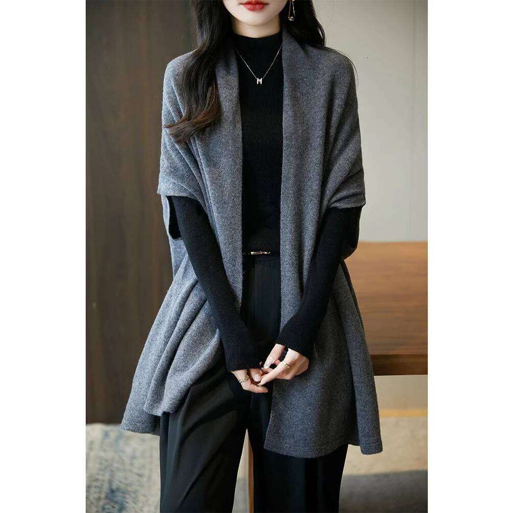New Women 100% Merino Wool Sweater Casual Warm Shawl Cardigan Loose Cashmere Knitwear Autumn Winter Soft Cozy Tops Clothing MDNG