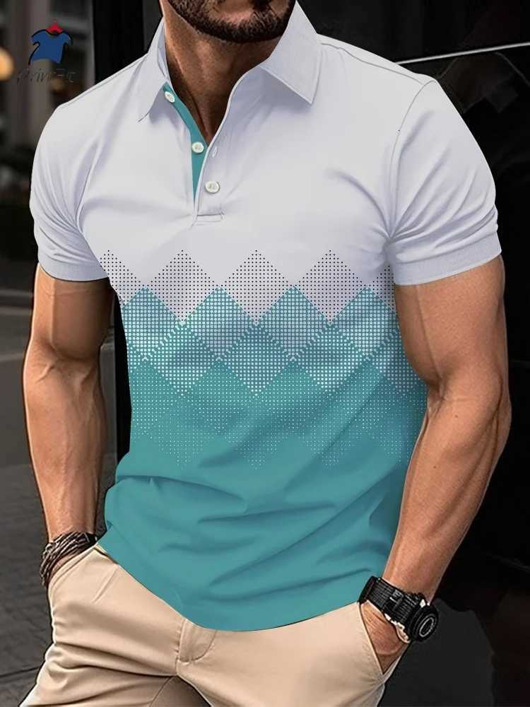 Retro Geometry Polo Shirt For Men Colorful Stripes Pattern 3D Printed T-Shirts Summer Loose Lapel Top Button Short Sleeve Tees XJ250725