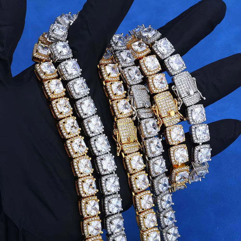 Eskeem Square Tennis Choker VVS Moissanite Iced Out 925 Silver Hip Hop Necklace Luxury Bling Chain for Womens