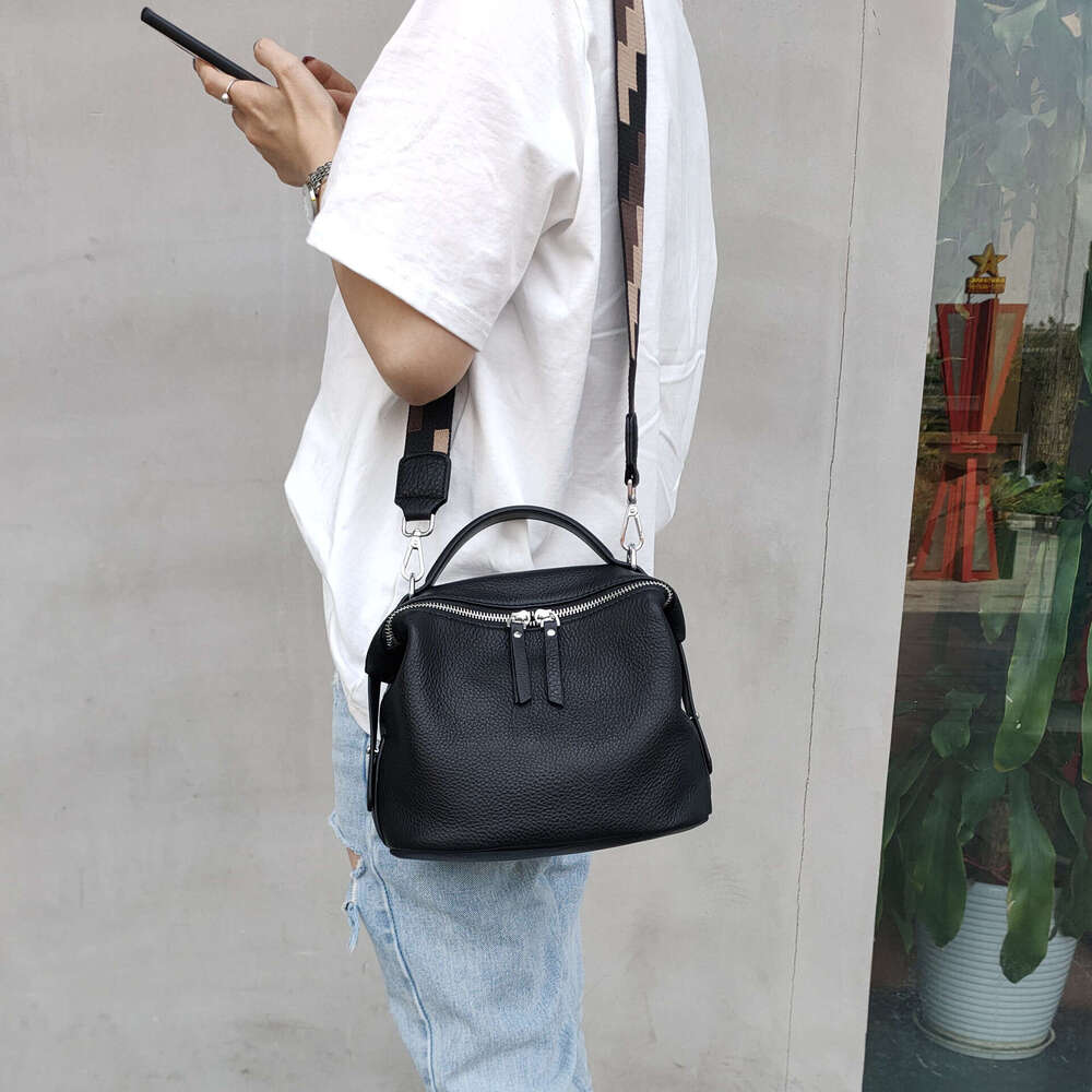 New Soft Top Layer Cowhide Single Crossbody Wide Shoulder Strap Casual Versatile Women's Bag designer bag