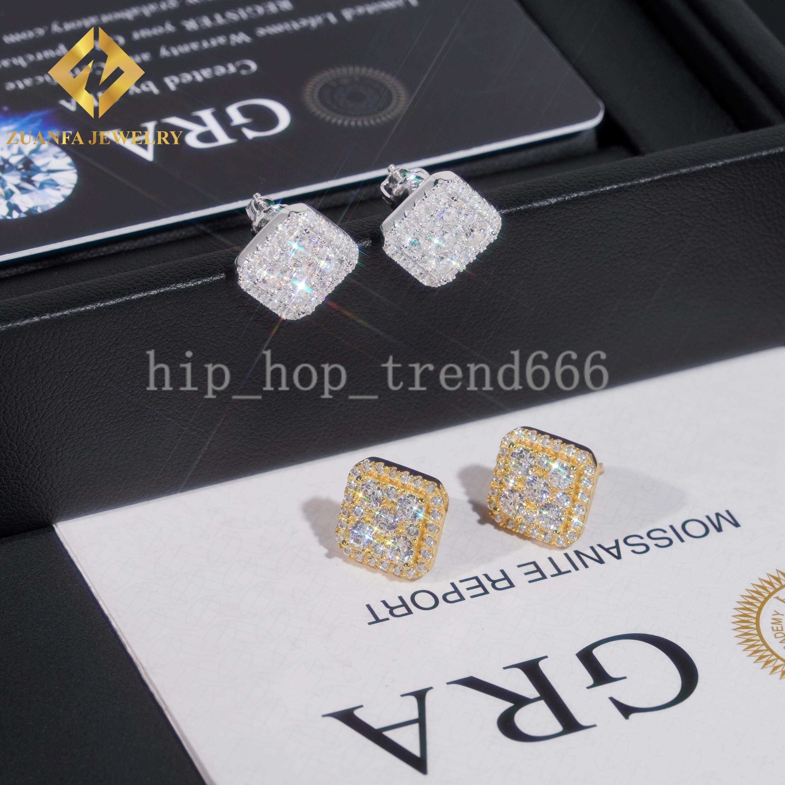 Square Shape VVS Moissanite Stud Earrings 925 Silver Gold Plated Stud Earring Fine Hip HOP Jewelry Men Women