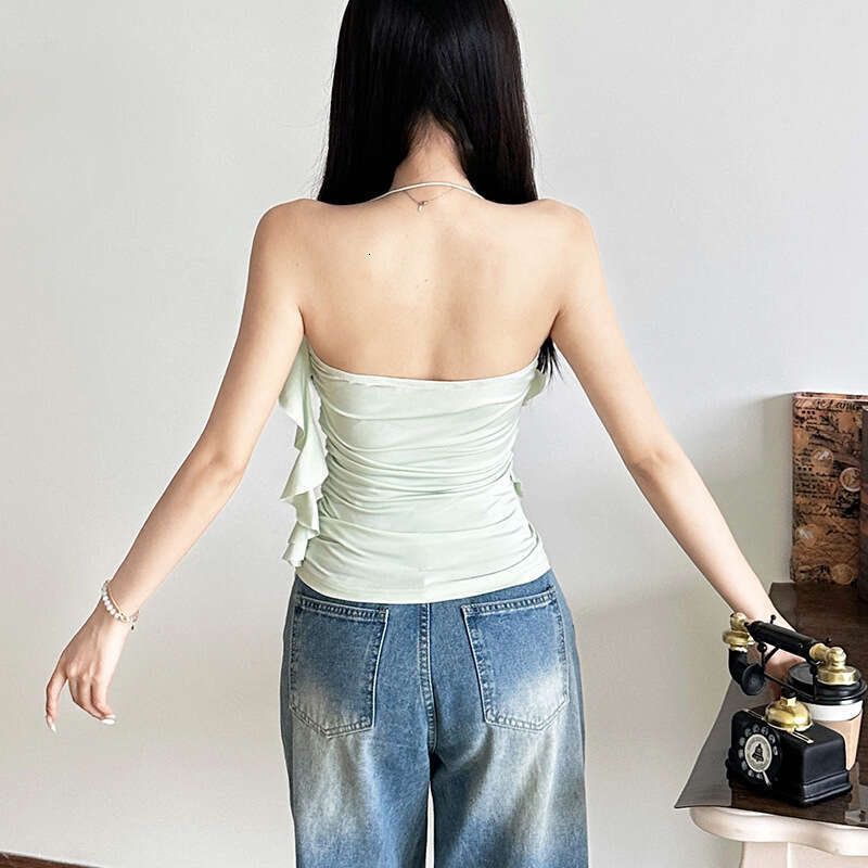 2025 Style New Summer Solid Color Sexy Strap Backless Irregular Ribbon Versatile Top for Women 645