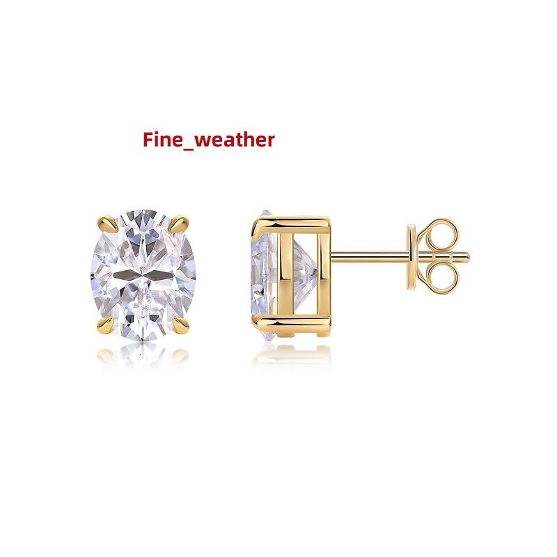 1 1.5 2 3 Carat Moissanite Earrings Oval Cut 925 Sterling Silver 18K Gold Plated Four Prong Design Ladies Stud Earrings