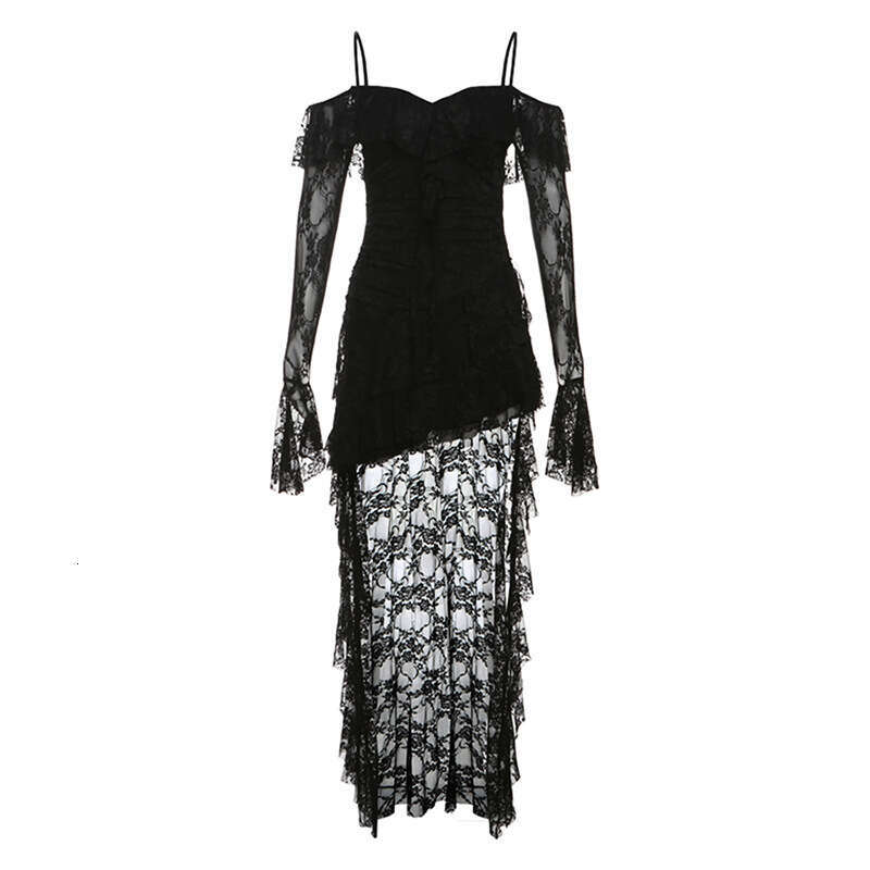 2024 Autumn Winter New Women's Solid Color Slim High Waist Fashion Off-Shoulder Strap Dress db9