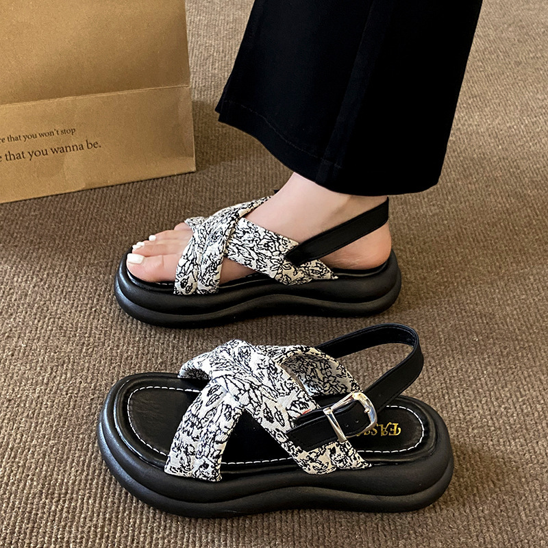 Ddmysports Platform Summer New Chinese Style Cross Strap Comfortable Wedge Sandals For Women Trendy Outdoor Shoes