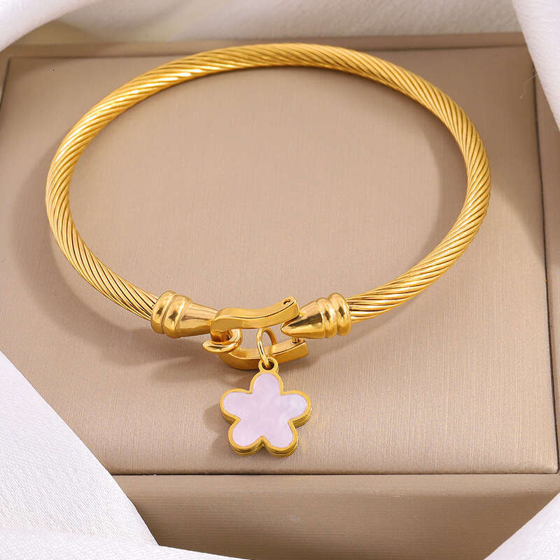 Fashion Stainless Steel for Women Five-Leaf Flower Horseshoe Clasp Light High-End Cable Twist Bracelet ddmypluto