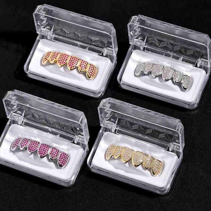 Silver Bling Hip Hop Grillz Mold Kit De Dent VVS Moissanite ZIRCON Iced Out Gold Grills Teeth Grillz Custom Grillz for Teeth