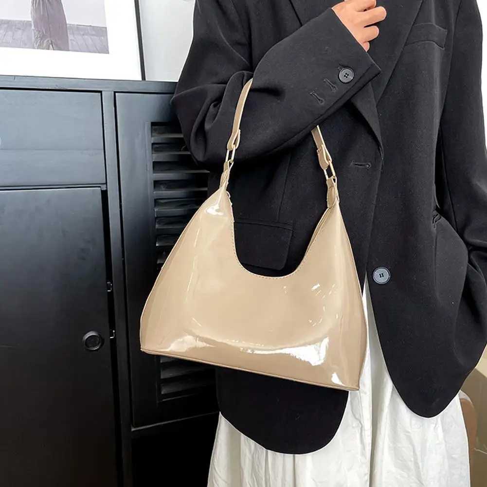 Vintage Glossy Shoulder Bag Fi PU Leather Solid Messenger Bag Bright Wen Purse Underarm Bag Face Texture Shoulder Bag T8K9 Y250725