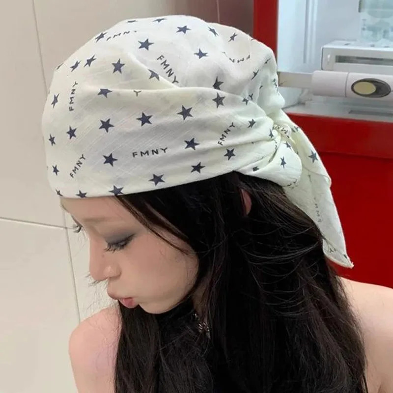 Large Square Star Hair Scarf Spicy Girl Hip Hop Punk Bandana Turban Y2K Retro Streetwear Fashion Women Silk Scarf Headband 250723