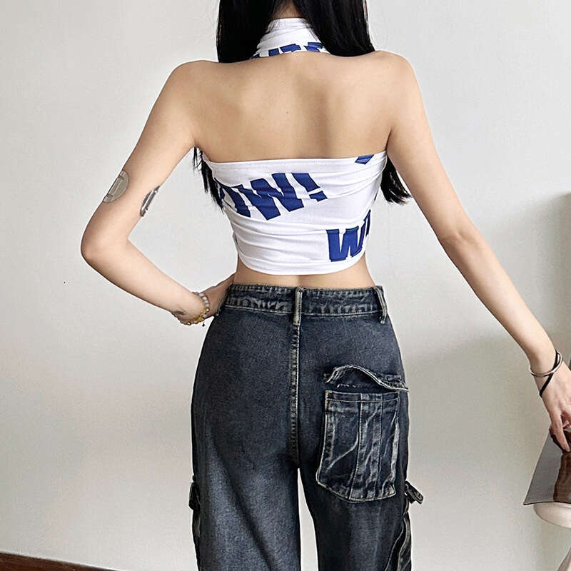 2025 New Summer Hot Girl Sexy Sleeveless Crop Slim Fit Versatile Tube Halter Neck Vest Top 887