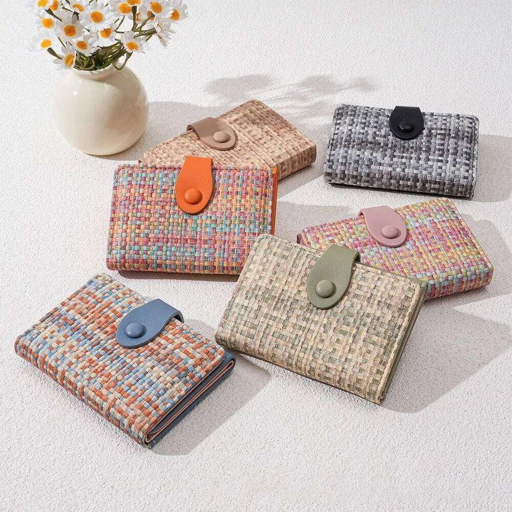 New Women Large Capacity Woven Fashionable Short Wallet Simple Coin Card PU Material Purse