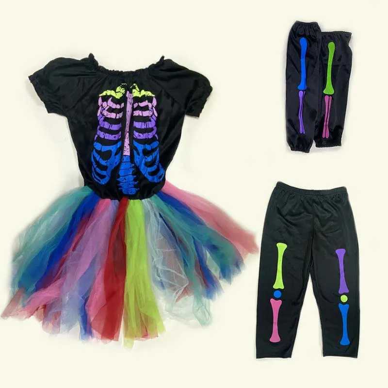 Halloween Rainbow Skeleton Girl Dress Colorful Skull Boy Costume Toddler Funky Punky Bone Cosplay Outfit Carnival Fancy Clothing Z250725