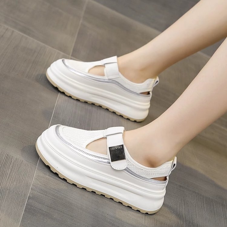 Thick Sole Hollow Breathable White Sneakers for Women 2025 Summer New Versatile Casual Velcro Closed Toe Sandals ddmythur