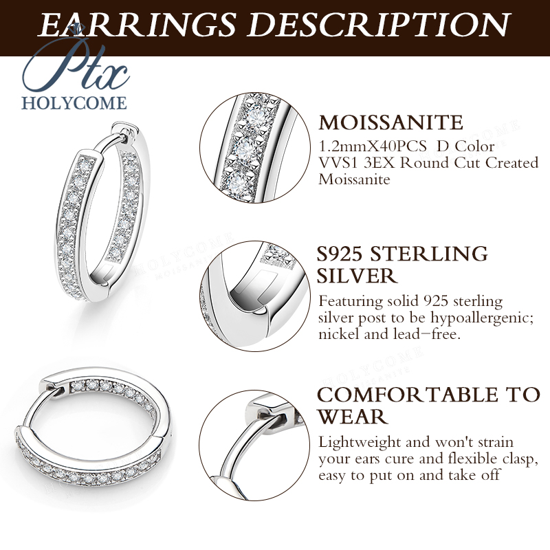 Fashion Moissanite Hoop Earrings 925 Sterling Silver Plated 18K Gold Women's Earrings Three Colors Optional Versatile Jewelry Gift Party