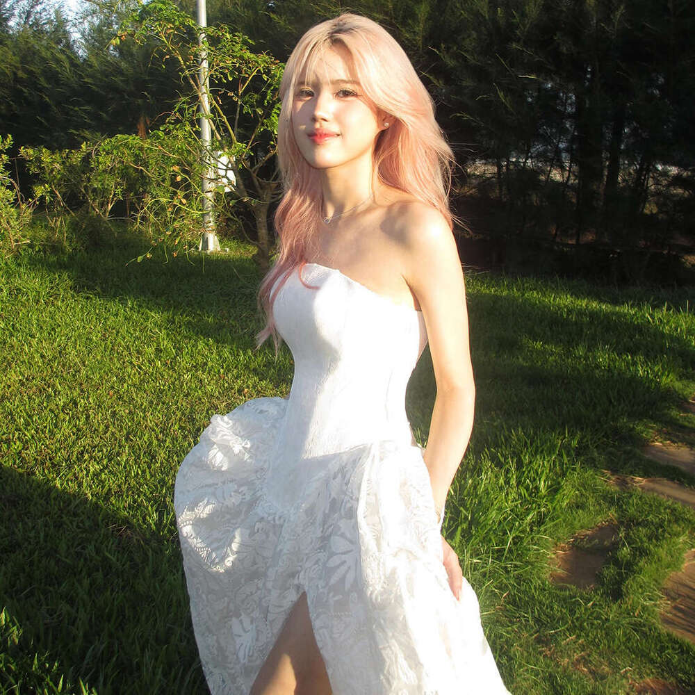 2025 Summer New Solid Color High-Cut Waist-Cinching Slim Fit Elegant Slimming Strapless Long Dress Women's Fashion 7d1