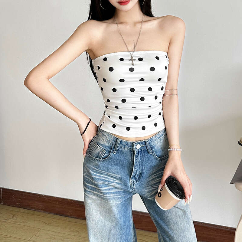 2025 Summer New Elegant Polka Dot Sexy Strapless Crop Top Versatile Camisole for Women 13d