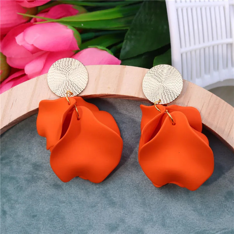 Korean Flower Drop Earrings for Women Rose Pink Color Vintage Petal Long Hanging Monther Gifts Accessories 2023 250715