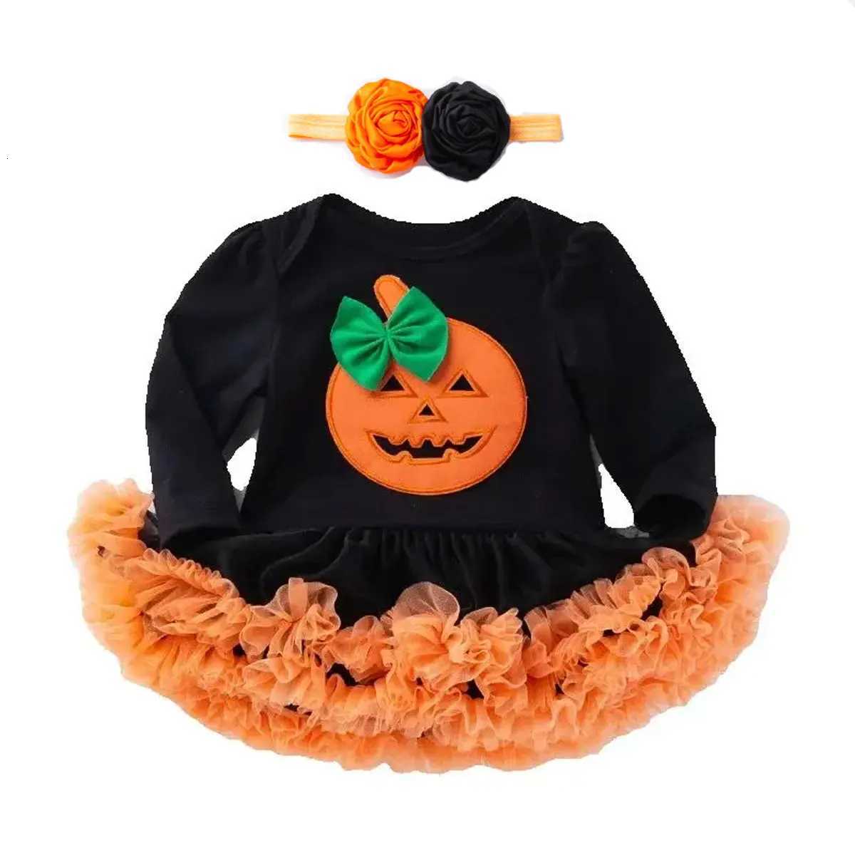 2025 Halloween Autumn and Winter Festive Par Infants and toddlers cosplay Pumpkin Print Cute Warm Short Skirt + Headband Z250725