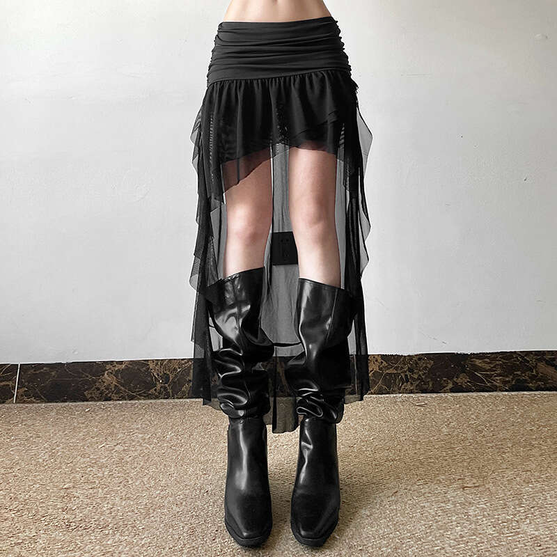 2024 Autumn New Solid Color High Waist Sexy Mesh Ribbon Short Skirt for Women 876