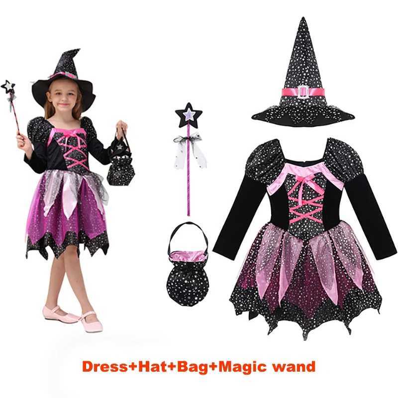 2024 Halloween Girls Witch Dress with Hat Drama Plays Wizard Gown Children Horro Costume All Saints Cosplay Evil Spell Clothing Z250725