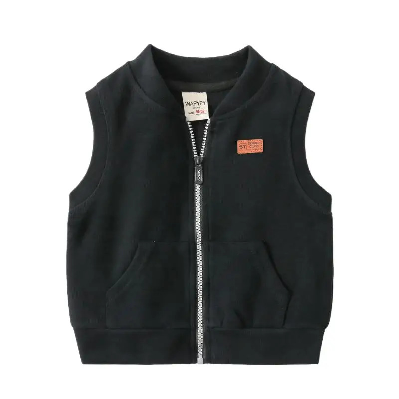 Spring Autumn Young Kids Boy Vest Letter Sticker Zipper Little Boys Sleeveless Jakcet Solid Casual V-collar Infant Boy WaistCoat 250724