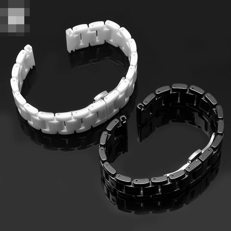 High quality ceramic watchband 14 15 16 17 18 19 20 21 22mm black white watch strap men women Steel Buckle bracelet Wristband 250723