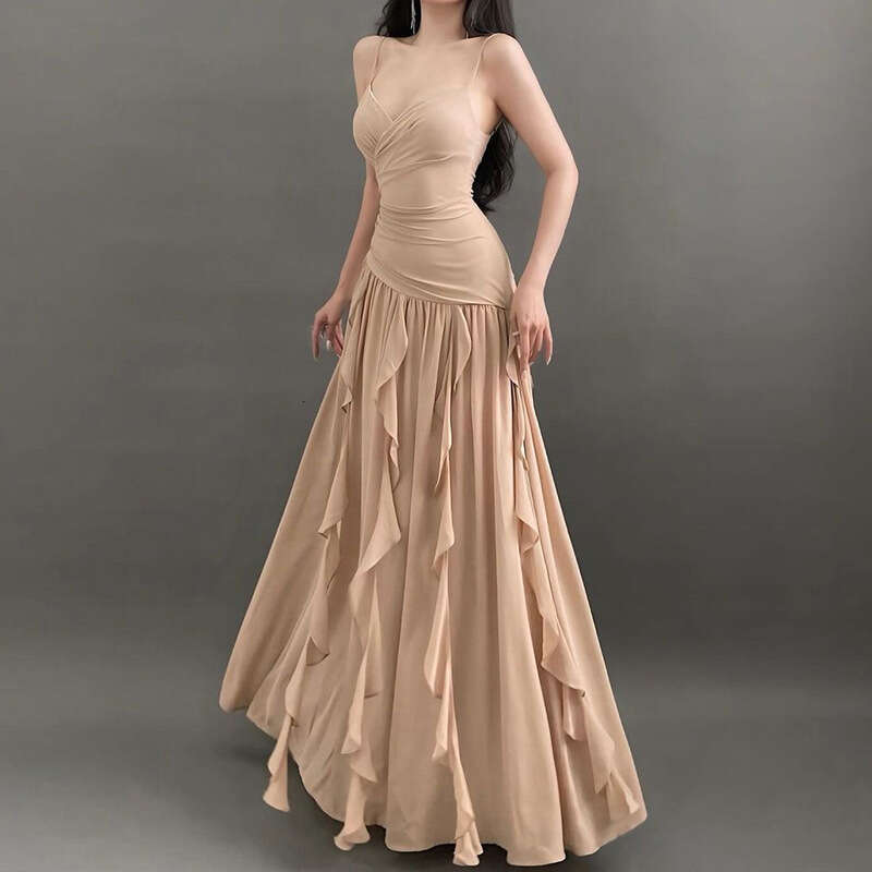 2024 Summer New Women's Solid Color Sexy Strap High Waist Long Dress 634